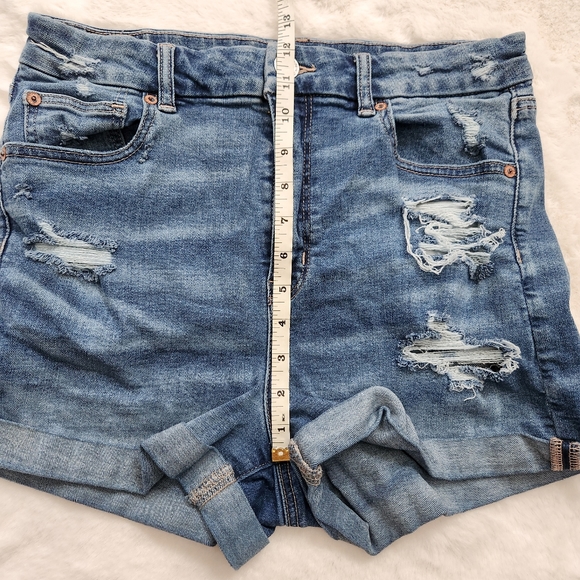AMERICAN EAGLE AEO CURVY HI-RISE JEAN DENIM SHORTS SUPER STRETCH 10 DISTRESSED - Picture 7 of 8